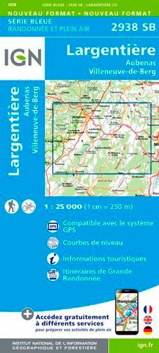 Largentière, Aubenas, Villeneuve-de-Berg. 1/25 000