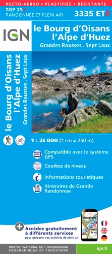  IGN - Le Bourg d'Oisans, L'Alpe d'Huez, Grandes Rousses, Sept Laux - 1/25 000.