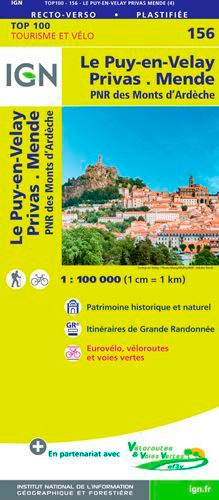 Le-Puy-en-Velay, Privas, Mende, PNR des Monts d'Ardèche. 1/100 000
