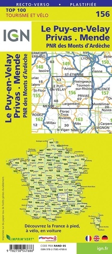 Le-Puy-en-Velay, Privas, Mende, PNR des Monts d'Ardèche. 1/100 000