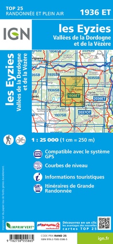 Les Eyzies. Vallée de la Dordogne et de la Vézère. 1/25 000