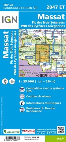 Massat, Pic des Trois Seigneurs, PNR des Pyrénées Ariégeoises. 1/25 000 4e édition