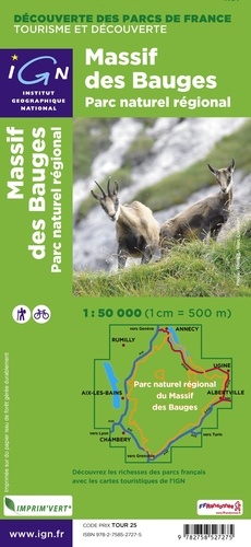 Massif des Bauges, parc naturel régional. 1/50 000