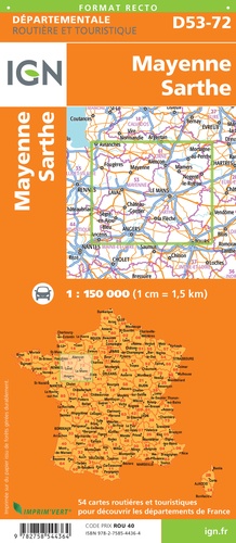 Mayenne, Sarthe. 1/150 000