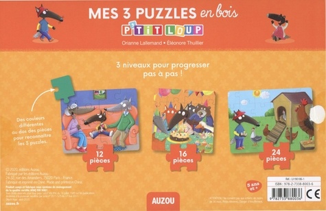 Mes 3 puzzles en bois P'tit loup. 12 pièces, 16 pièces, 24 pièces