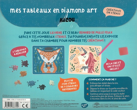 Mes tableaux en Diamond Art - Renard et Licorne. 2 tableaux et plus de 2500 strass !