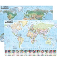 Monde : carte politique et physique (sans barres alu) 67 × 47 cm