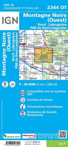 Montagne Noire (Ouest), Revel, Labruguière, PNR du Haut-Languedoc. 1/25 000