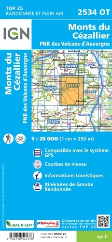 Monts du Cézallier, PNR des Volcans d'Auvergne. 1/25 000 4e édition