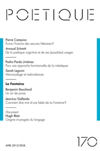 Poétique N° 170, Avril 2012