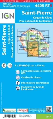 Saint-Pierre, Cirque de Cilaos, Parc national de La Réunion. 1/25 000, recto-verso, plastifiée, résistante  Edition 2020