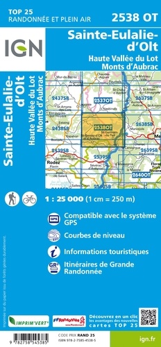 Sainte-Eulalie-d'Olt, Haute Vallée du Lot, Monts d'Aubrac. 1/25 000
