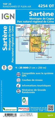 Sartène, montagne de Cagna, Parc naturel régional de Corse. 1/25 000 5e édition