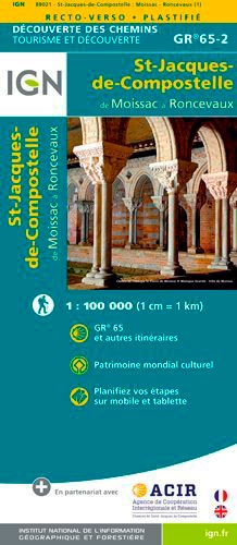  IGN - St-Jacques-de-Compostelle de Moissac à Roncevaux GR 65-2 - 1/100 000.