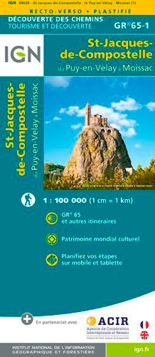  IGN - St-Jacques-de-Compostelle du Puy-en-Velay à Moissac GR 65-1 - 1/100 000.