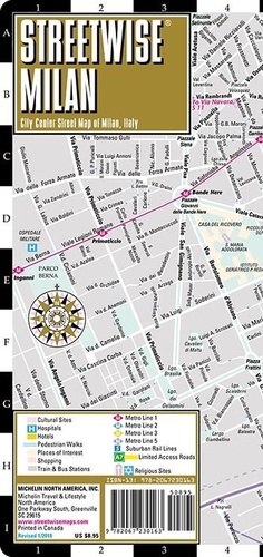  Michelin - Streetwise Milan, 1/16 000 - City Center Street Map of Milan, Italy.