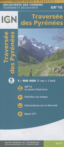 Traversée des Pyrénées GR 10. 1/100 000 recto-verso plastifié