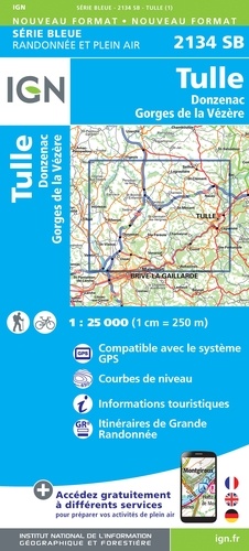 Tulle, Donzenac, Gorges de la Vézère. 1/25 000