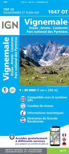 Vignemale, Ossau, Arrens, Cauterets, Parc national des Pyrénées. 1/25 000