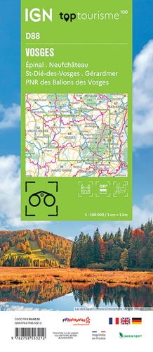 Vosges. Epinal, Neufchâteau, St-Dié-des-Vosges, Gérardmer, PNR des Ballons des Vosges. 1/100 000