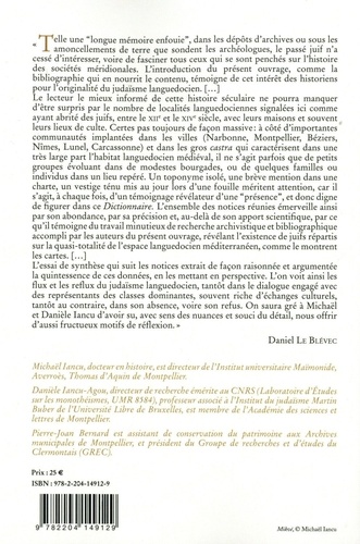 Présence juive en Bas Languedoc médiéval. Dictionnaire de géographie historique
