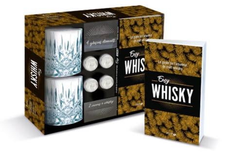 Easy whisky. Coffret avec 2 verres à whisky, 4 pierres à glaçons diamants et un guide de référence