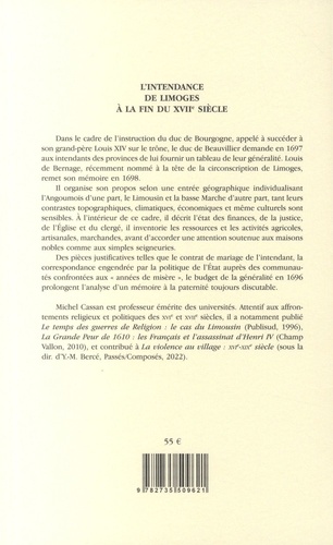 L'Intendance de Limoges à la fin du XVIIe siècle. Edition critique du mémoire "pour l’instruction du duc de Bourgogne"