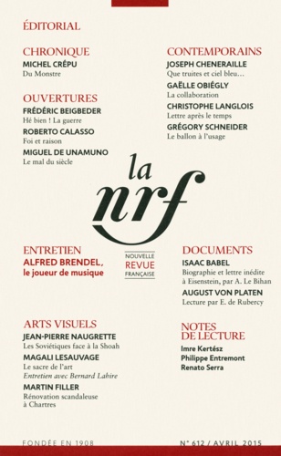 La Nouvelle Revue Française N° 612, avril 2015