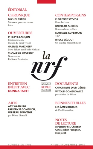 La Nouvelle Revue Française N° 615, novembre 2015