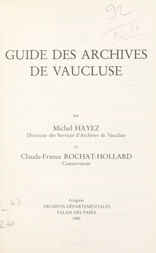 Guide des archives de Vaucluse