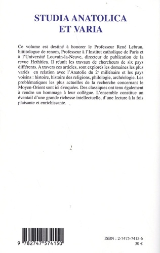 Studia Anatolica et varia. Mélanges offerts au professeur René Lebrun (volume 2)