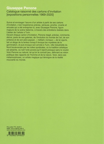 Giuseppe Penone. Catalogue raisonné des cartons d'invitation (expositions personnelles 1969-2020)