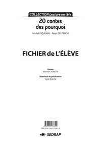 Michel Piquemal et Régis Delpeuch - Français CE1/CE2 20 contes des pourquoi Lecture en tête - Fichier de l'élève.