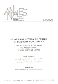 Michel Virlogeux - Etude d'une section de poutre en élasticité non linéaire - Application au béton armé ou précontraint, et aux sections mixtes.