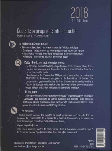 Code de la propriété intellectuelle  Edition 2018