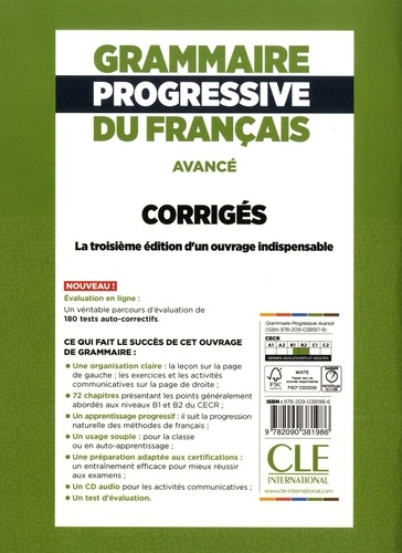 Grammaire progressive du français. Corrigés B1 B2 avancé 3e édition