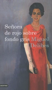 Senora de rojo sobre fondo gris