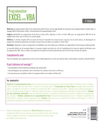 Programmation Excel avec VBA. Compatible avec toutes les versions d'Excel 3e édition