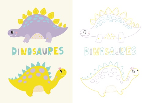 Mon beau coffret de coloriage dinosaures. Un livre de coloriages, 8 crayons de couleur, un taille-crayon et des stickers