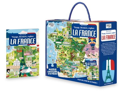 Voyage, découvre, explore La France. Livre de 32 pages + puzzle circulaire de 210 pièces