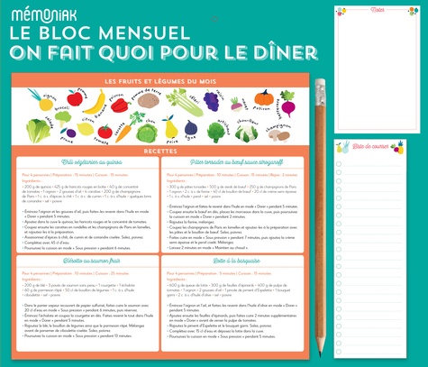 Le bloc mensuel organiseur On fait quoi pour le dîner ? A table avec Mimi Cuisine. Avec 1 crayon à papier  Edition 2023-2024