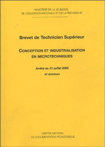  Ministère de la Jeunesse - BTS "Conception et industrialisation en microtechniques".