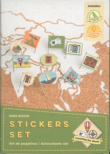 Stickers parcourir le monde. 64 épingles et 64 stickers