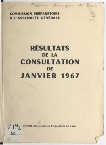 Commission préparatoire à l'assemblée générale. Résultats de la consultation de janvier 1967