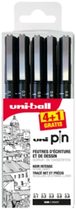Pochette 4 feutres Uni Pin + 1 gratuit - mines de 0,05/0,2/0,4/0,5/0,7