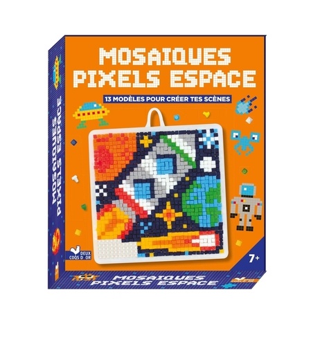 Coffret Mosaïques pixels espace. 13 modèles pour créer tes scènes - Avec 1200 pixels, 1 grille et 1 outil pour retirer les pixels
