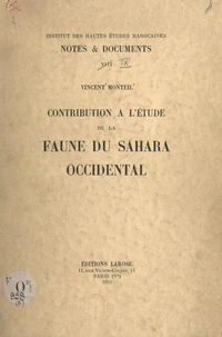 Contribution à l'étude de la faune du Sahara occidental