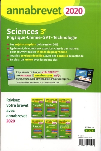 Sciences : Physique-chimie SVT Technologie 3e. Sujets et corrigés  Edition 2020
