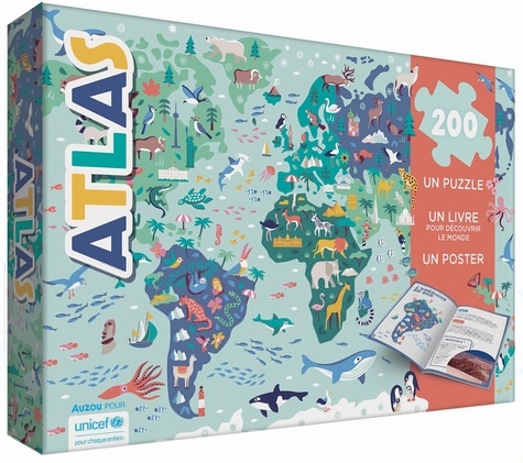 Atlas. Un puzzle 200 pièces, un livre pour découvrir le monde, un poster