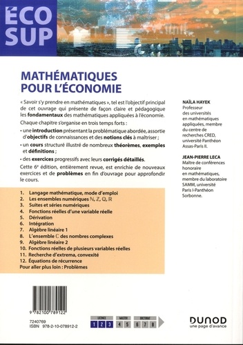 Mathématiques pour l'économie. Analyse, Algèbre 6e édition